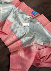 Pure Tissue Katan Silk Banarasi - Silver Grey Pink Woven