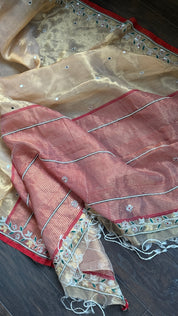 Hand Zardozi Pure Chanderi Tissue Silk - Golden Woven