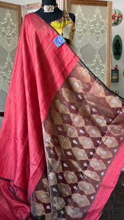 Pure Matka Silk - Red Muslin Jamdaani Palla