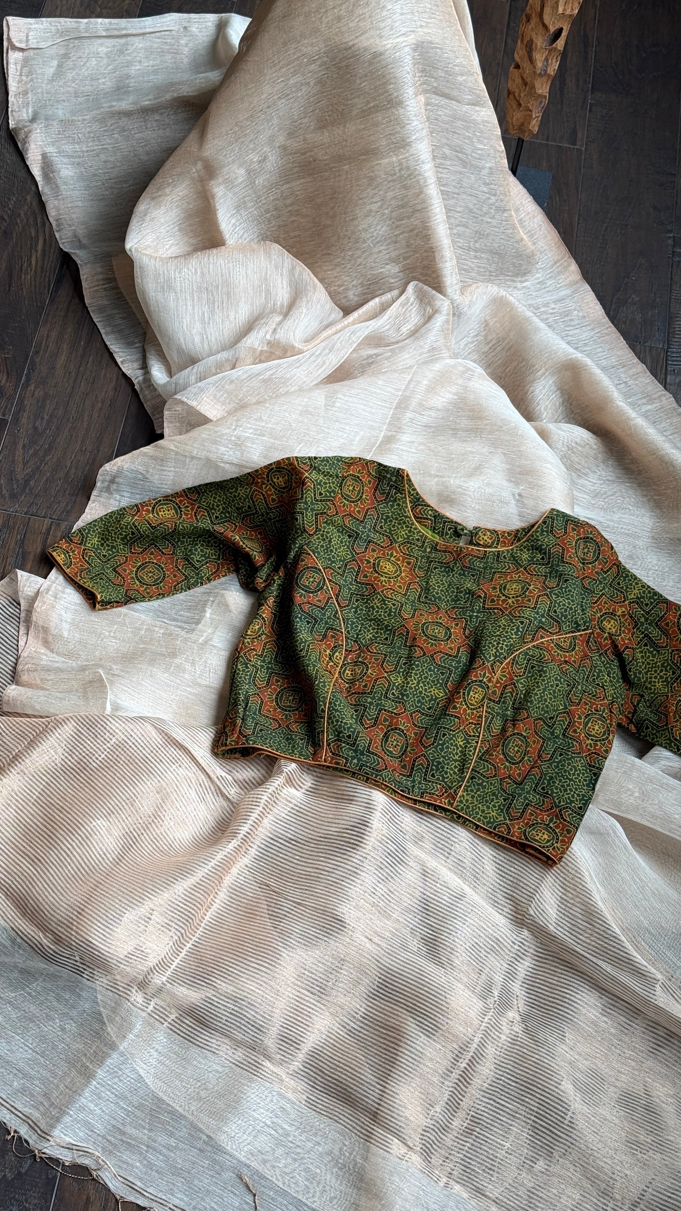 Designer Blouse - Green Ajrakh Printed