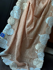 Designer Georgette Silk - Mocha Brown Appliqué Embroidered