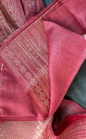 Handwoven Tussar Silk - Red Golden Zari