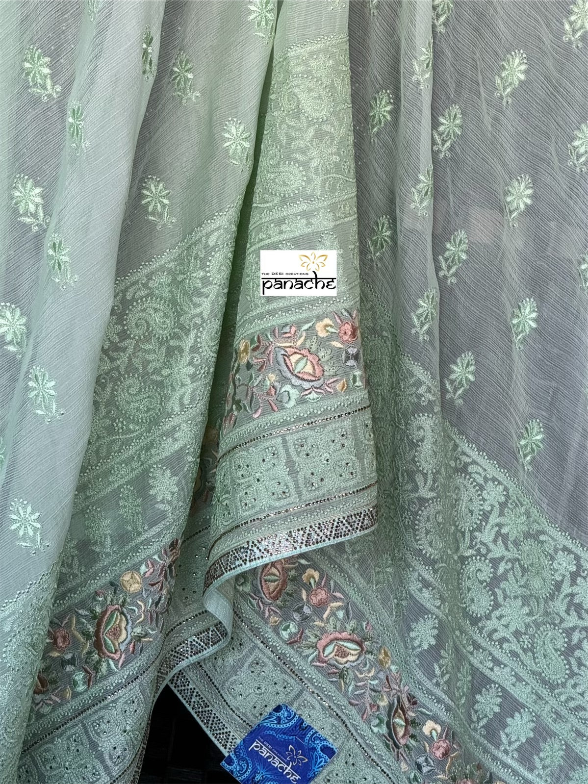 Designer Chiffon Embroidered - Pista Green