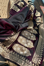 Pure Silk Mashru Banarasi- Black Purple