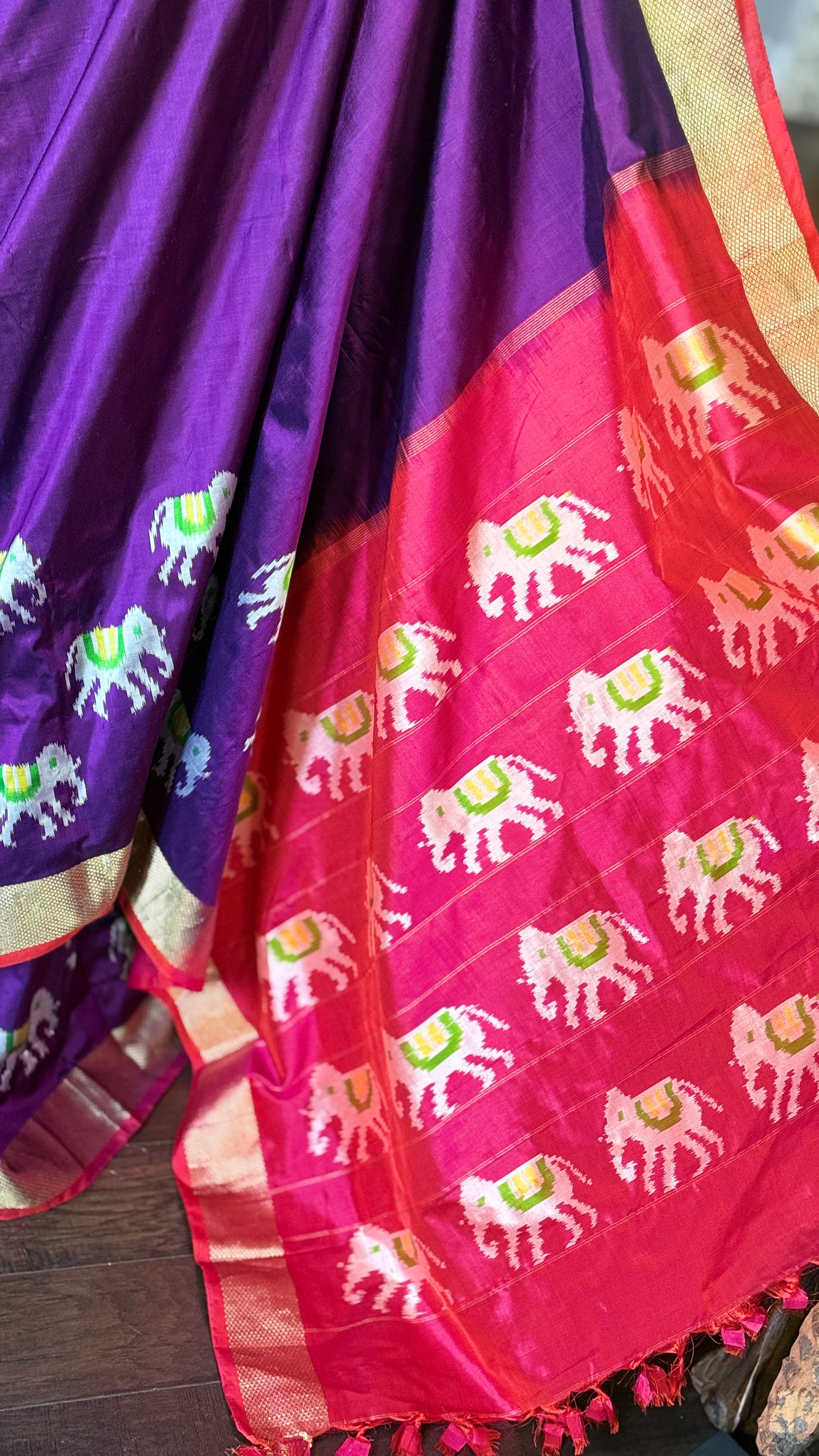 Pure Silk Ikat - Purple Red Pochampally
