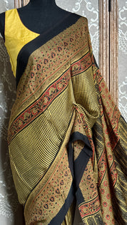 Modal Silk Ajrakh - Greenish Yellow Black Checkered