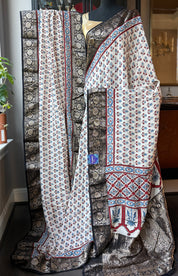 Dola Silk Ajrakh - Cream Black