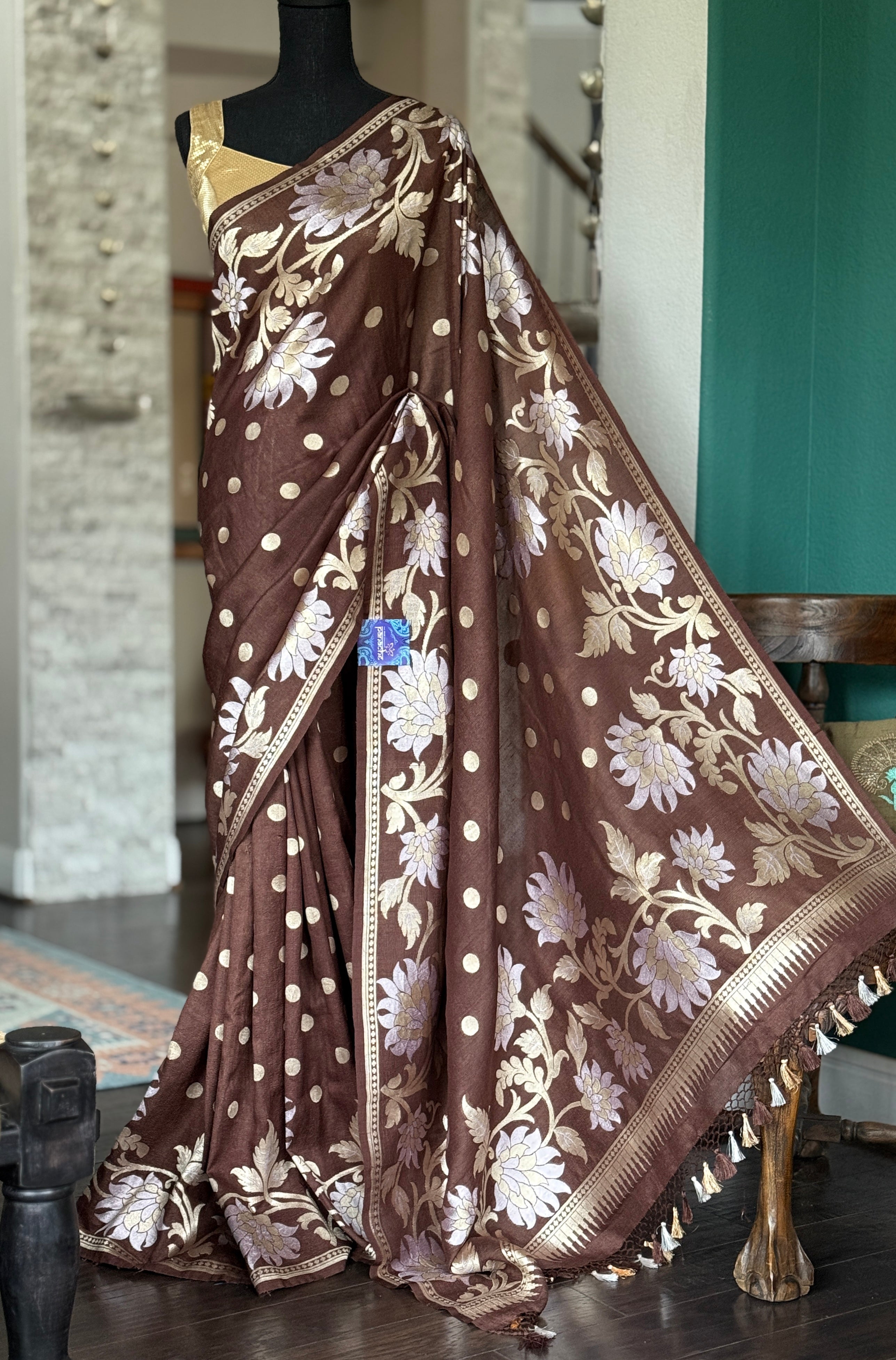 Tussar Georgette Banarasi - Chocolate Brown