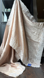 Designer Crushed Tissue Silk - Light Brown Appliqué Embroidered