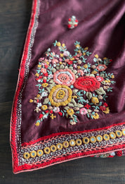 Designer Muga Embroidered - Wine Maroon