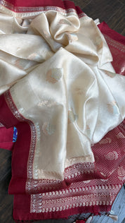 Chiniya Silk Banarasi - Cream Maroon Woven