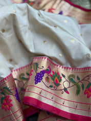 Pure Silk Paithani Single Munia - Cream Red Woven