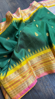 Pure Silk Kuttu Gadwal - Green Yellow