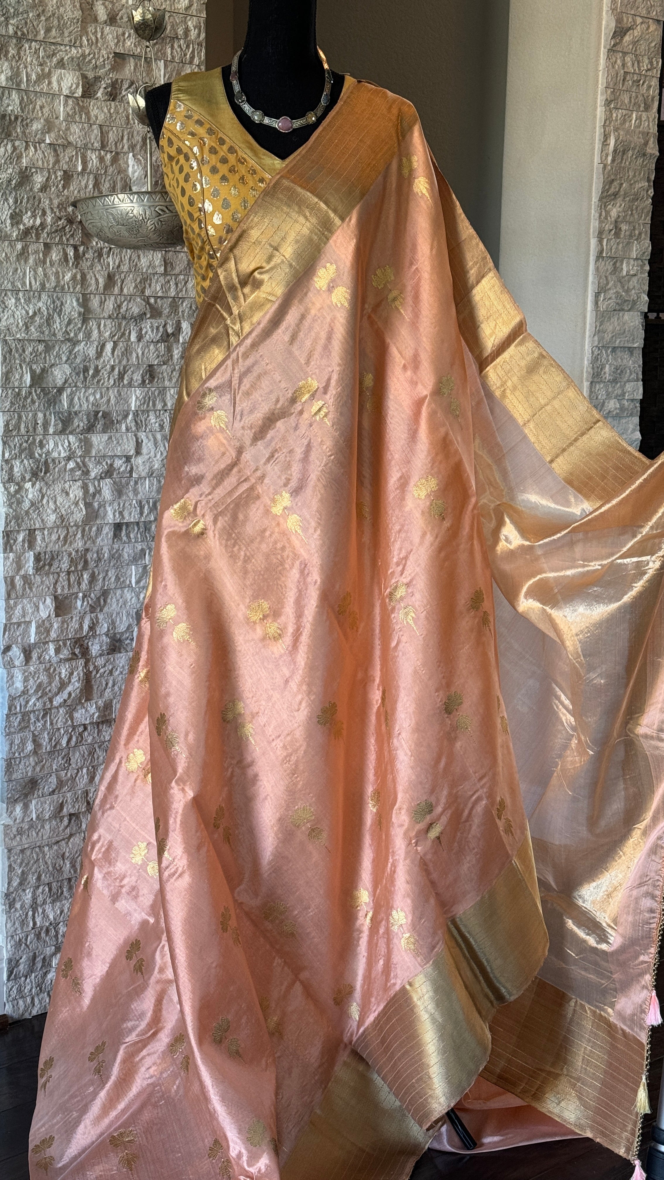 Pure Chanderi Silk - Peach Eknaliya Woven