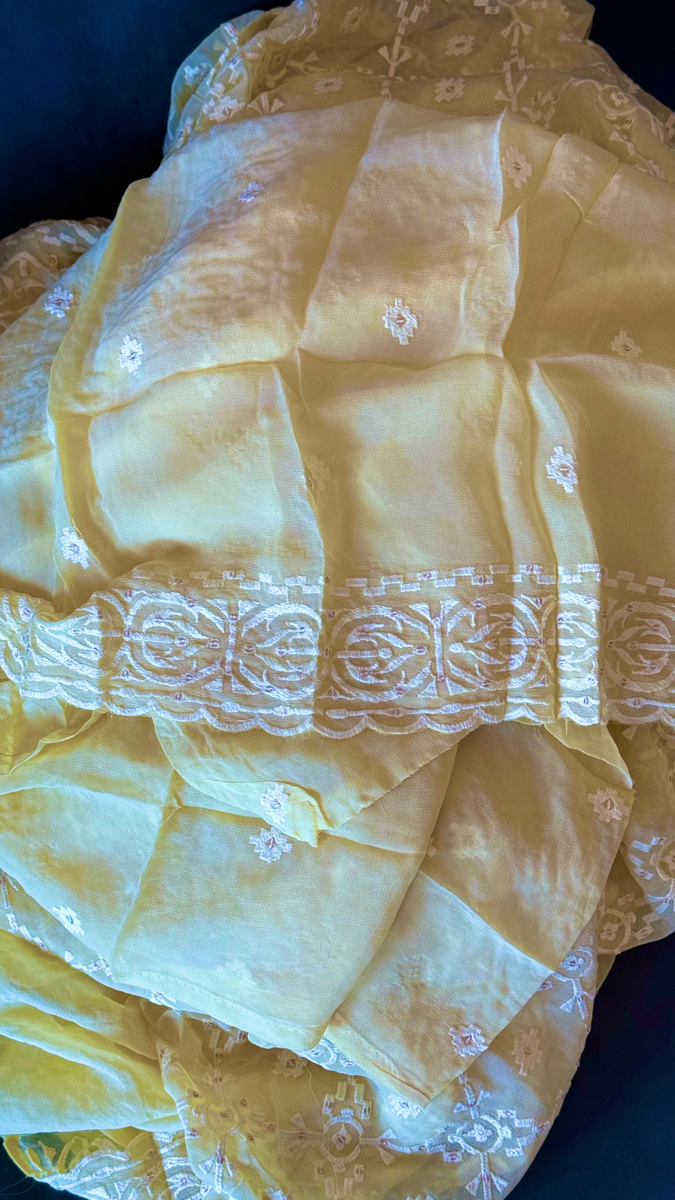 Designer Geogette Chikankari - Light Lemon Yellow