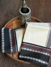 Pure Silk Korvai Kanjivaram - Off White Black Woven