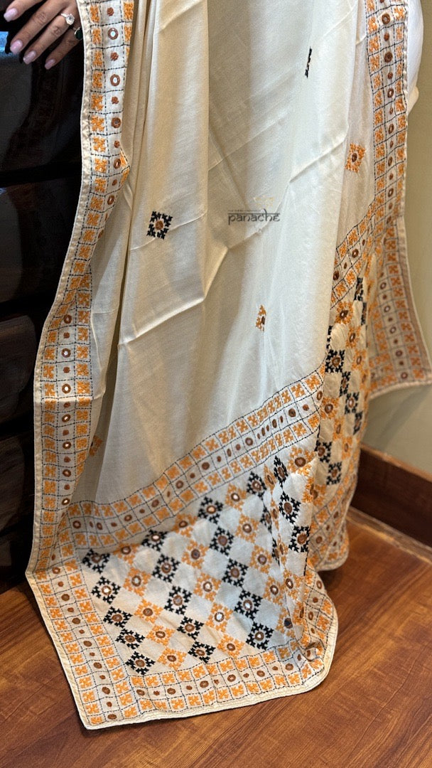 Soft Silk Kutch Embroidered - Cream