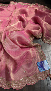 Designer Georgette Organza - Pink Dual Shaded Scalloped Border