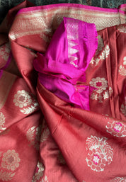 Tussar Silk Banarasi - Orange Pink Dual Shaded Antique Zari