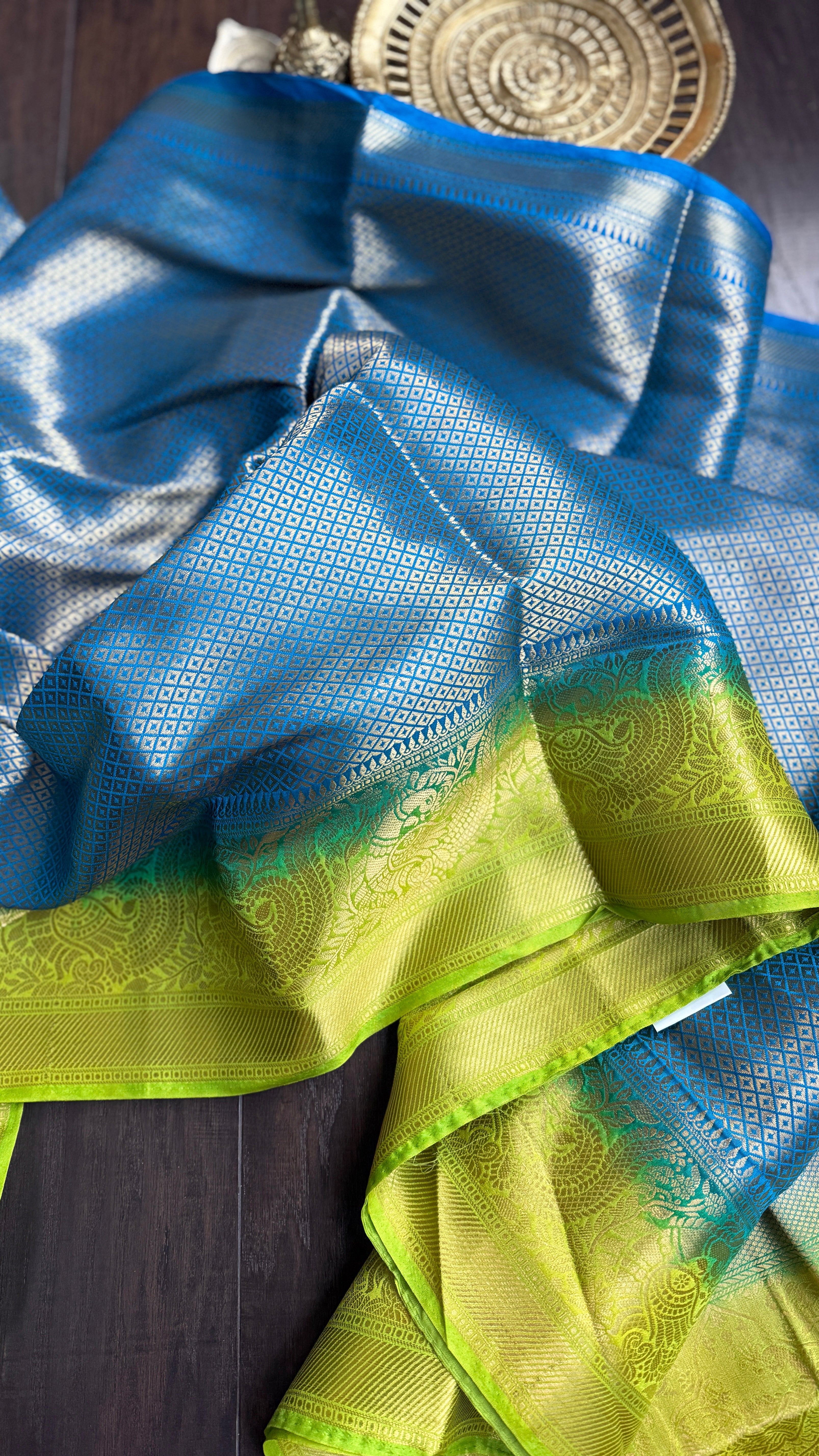 Soft Silk Banaras Saree - Blue Green Tanchoi