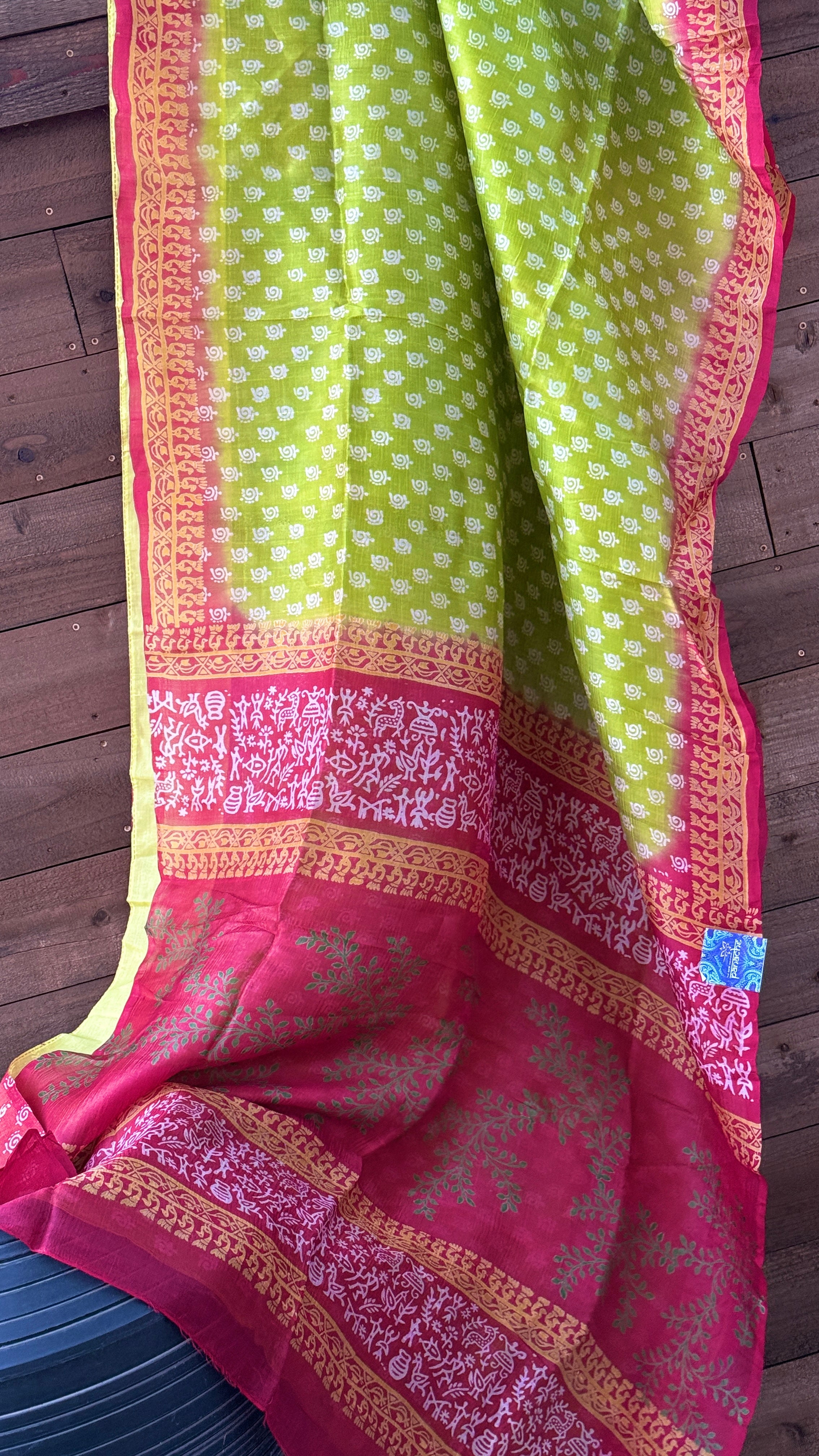 Pure Murshidabad Silk - Lime Green Printed