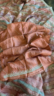 Designer Organza Leheriya - Light Rust Pink Multi Color
