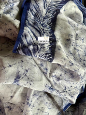 Bafta Tussar Hand Batik - Dusty White Dark Blue