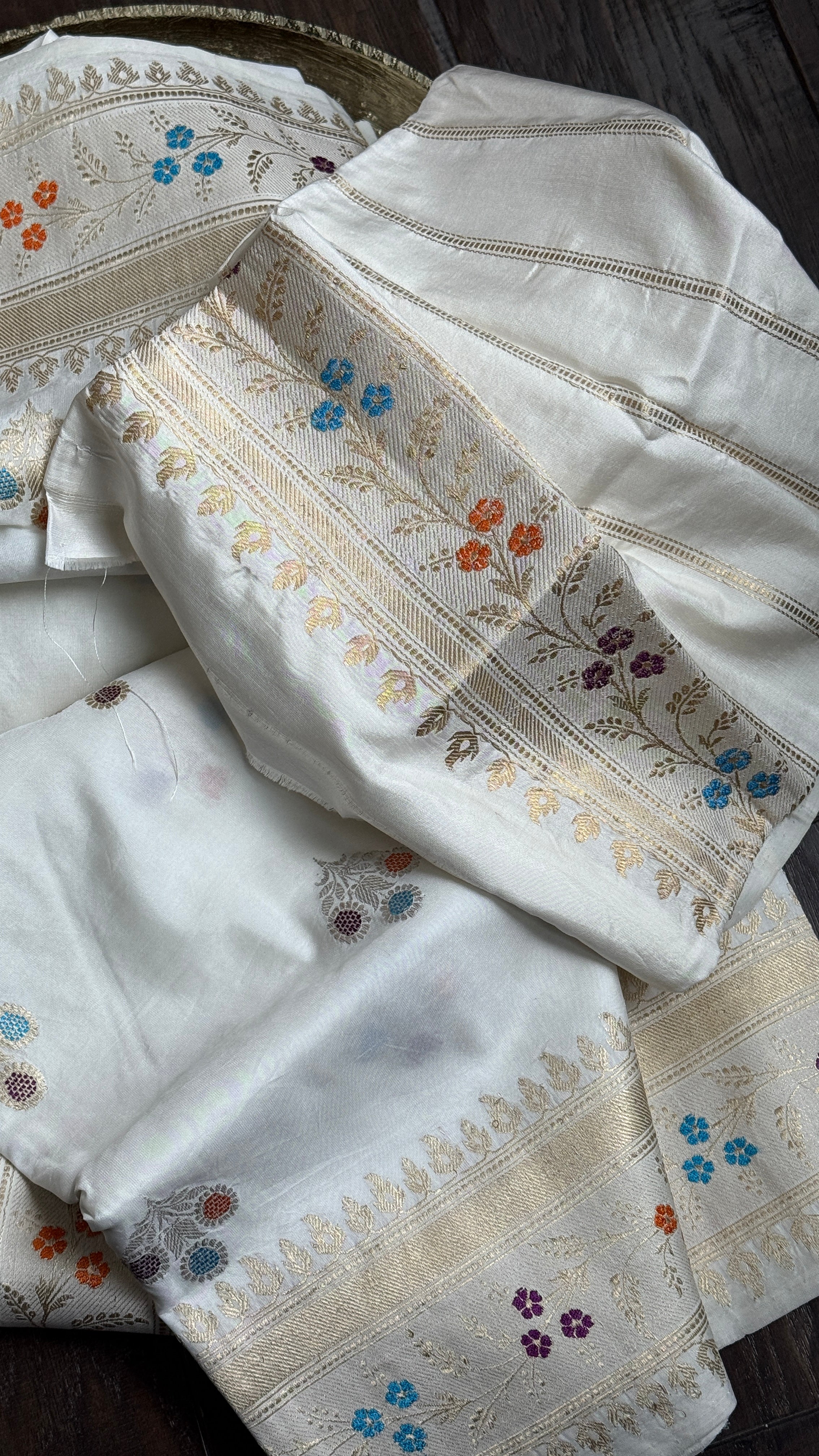 Pure Katan Silk Kadhua Banarasi - White antique Zari