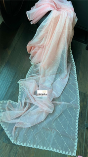 Designer Organza - Light Peach Pink Leheriya