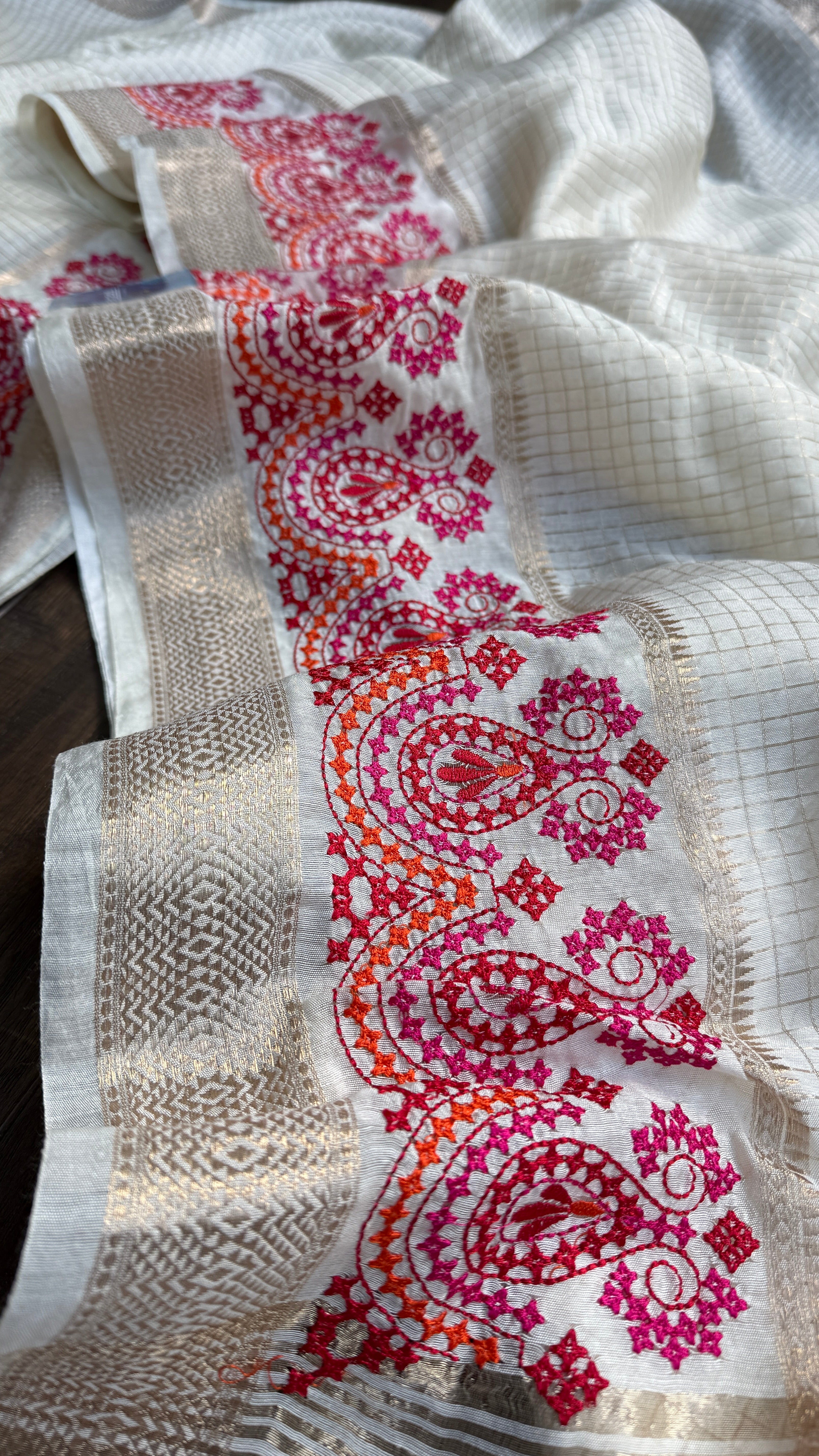 Designer Crepe Silk - Off-White Embroidered