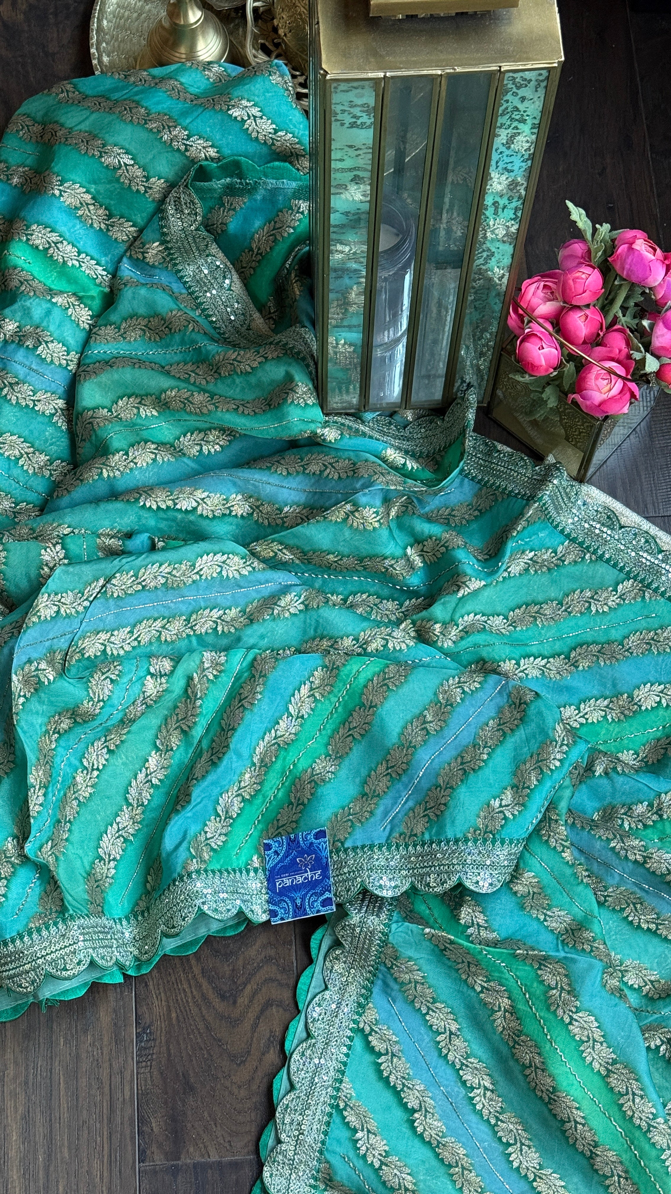 Designer Organza Georgette Leheriya - Sea green