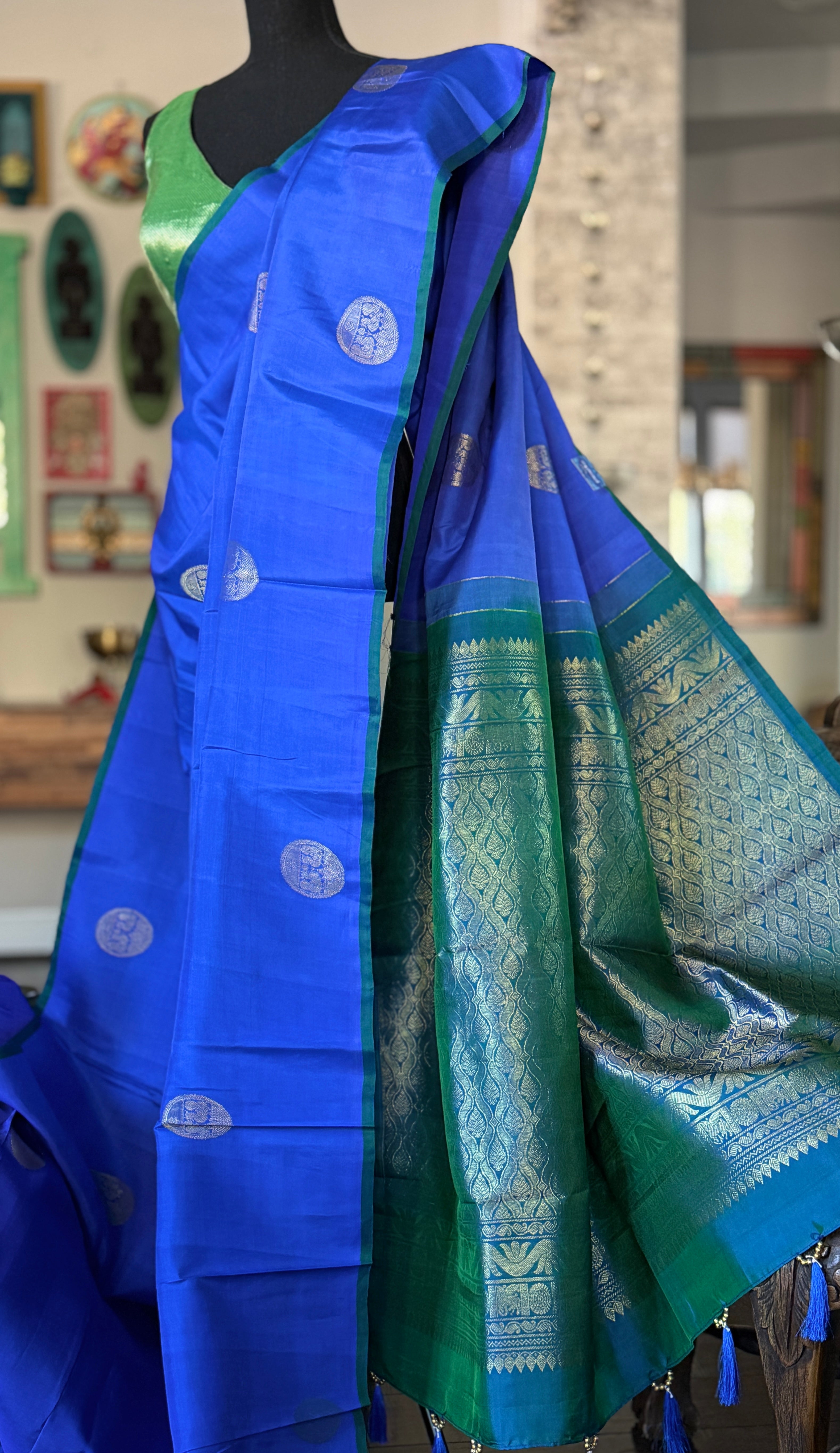 Pure Silk Kanjivaram - Green Blue
