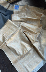 Soft Silk Valkalam - Grey Golden Zari