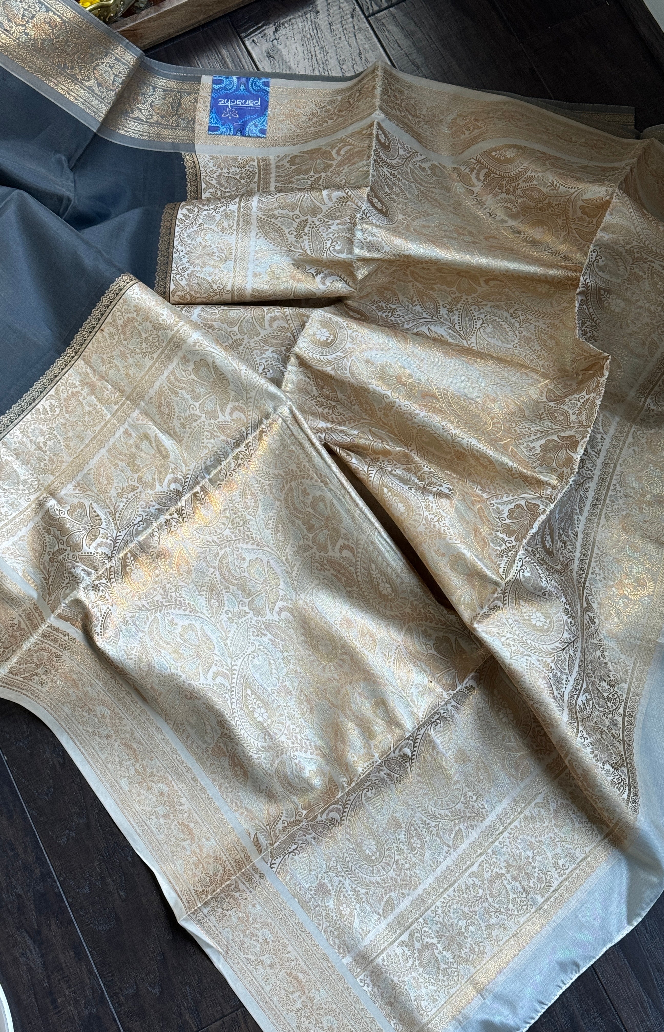 Soft Silk Valkalam - Grey Golden Zari