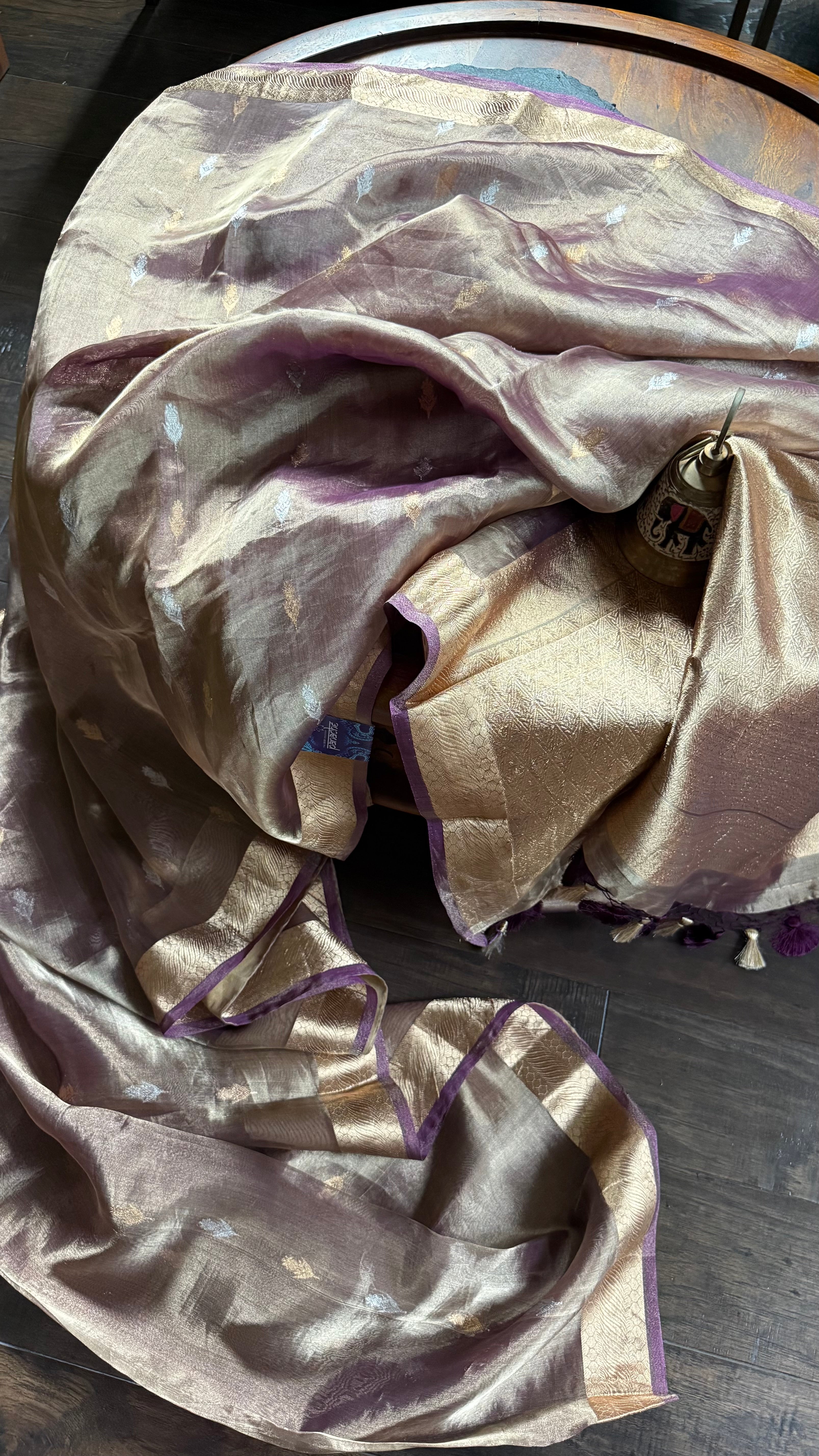 Tissue Organza Silk Banarasi - Light Gold Purple
