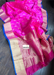 Pure Chanderi Pattu Silk - Shot Pink Blue