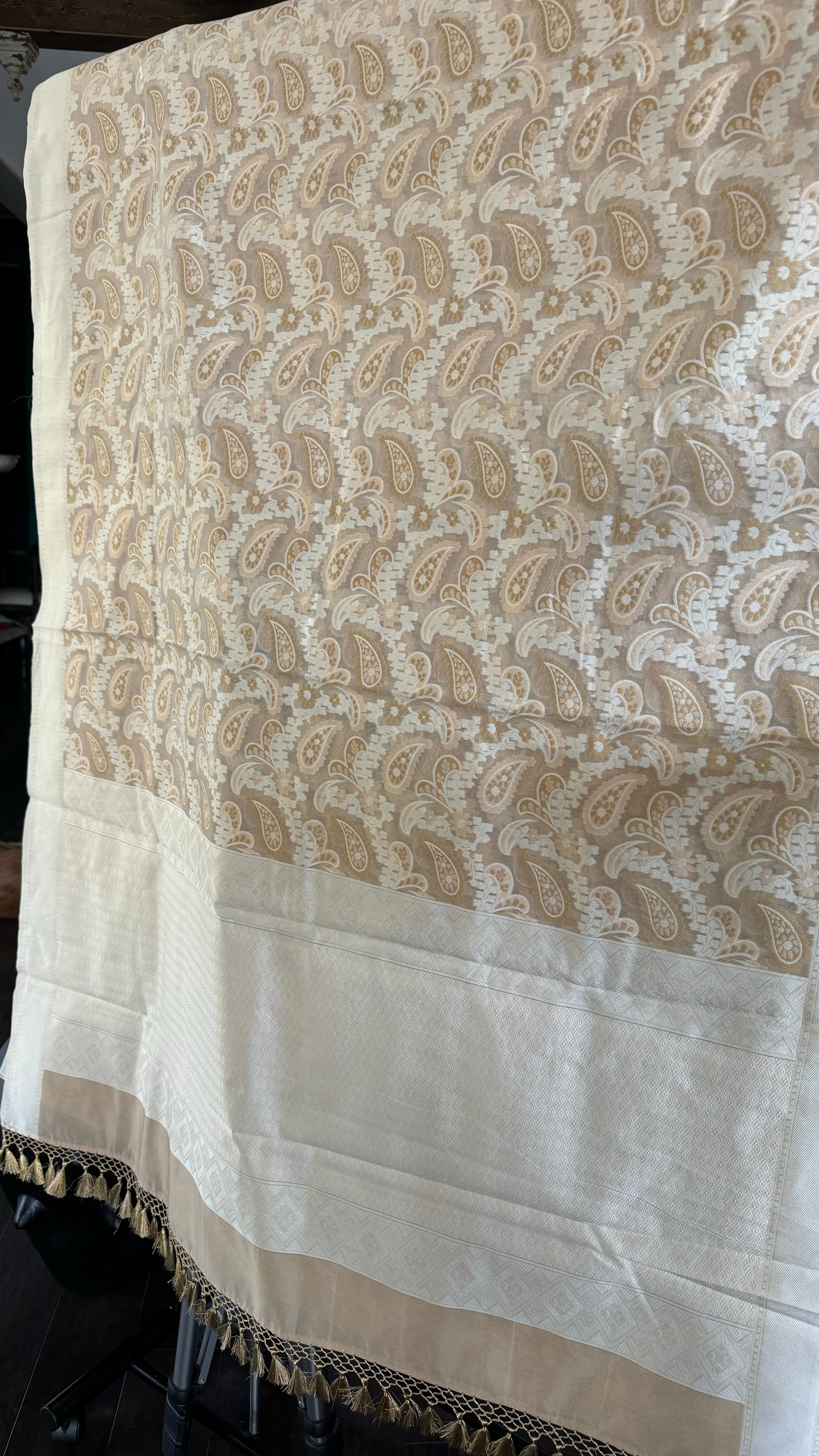 Cotton Silk Banaras Chanderi - Light Mocha Tan Woven