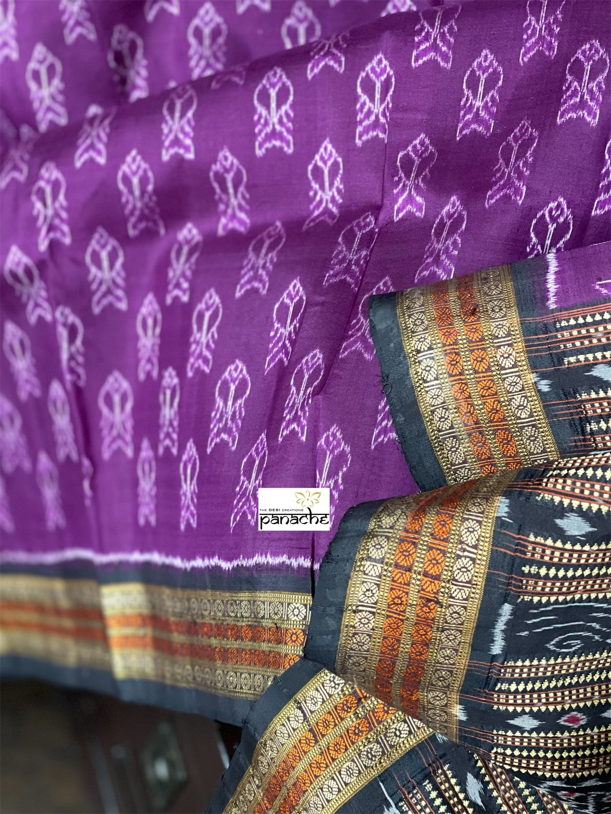 Pure Silk Sambalpuri ikat  - Purple Black