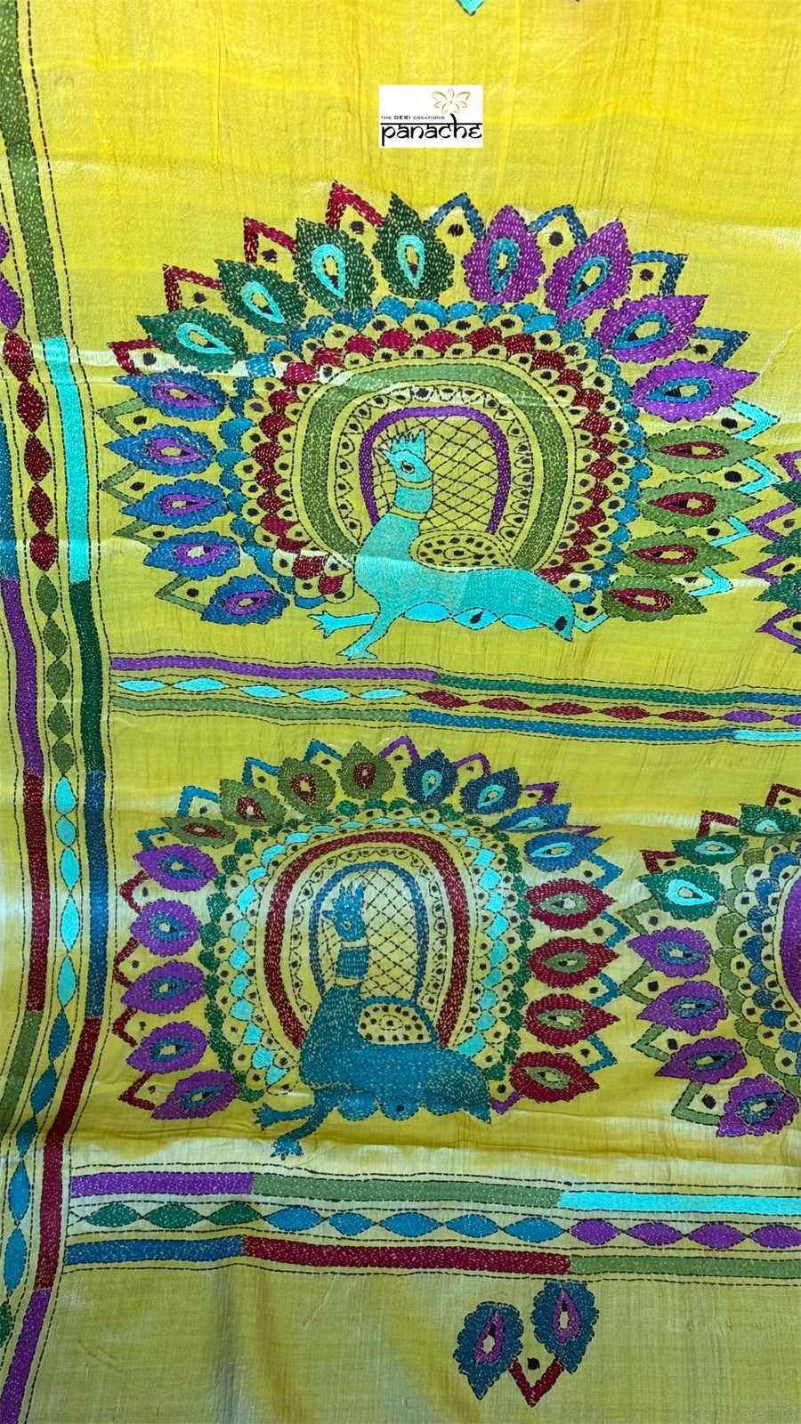 Pure Tussar Silk Kantha Stitch - Yellow