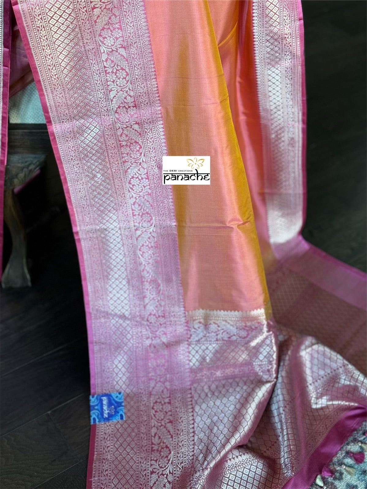 Pure Silk Katan Banarasi- Pink Peach Dual Shaded
