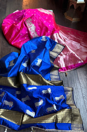 Pure Chanderi Pattu Silk - Rani Pink Nandi Eknaliya