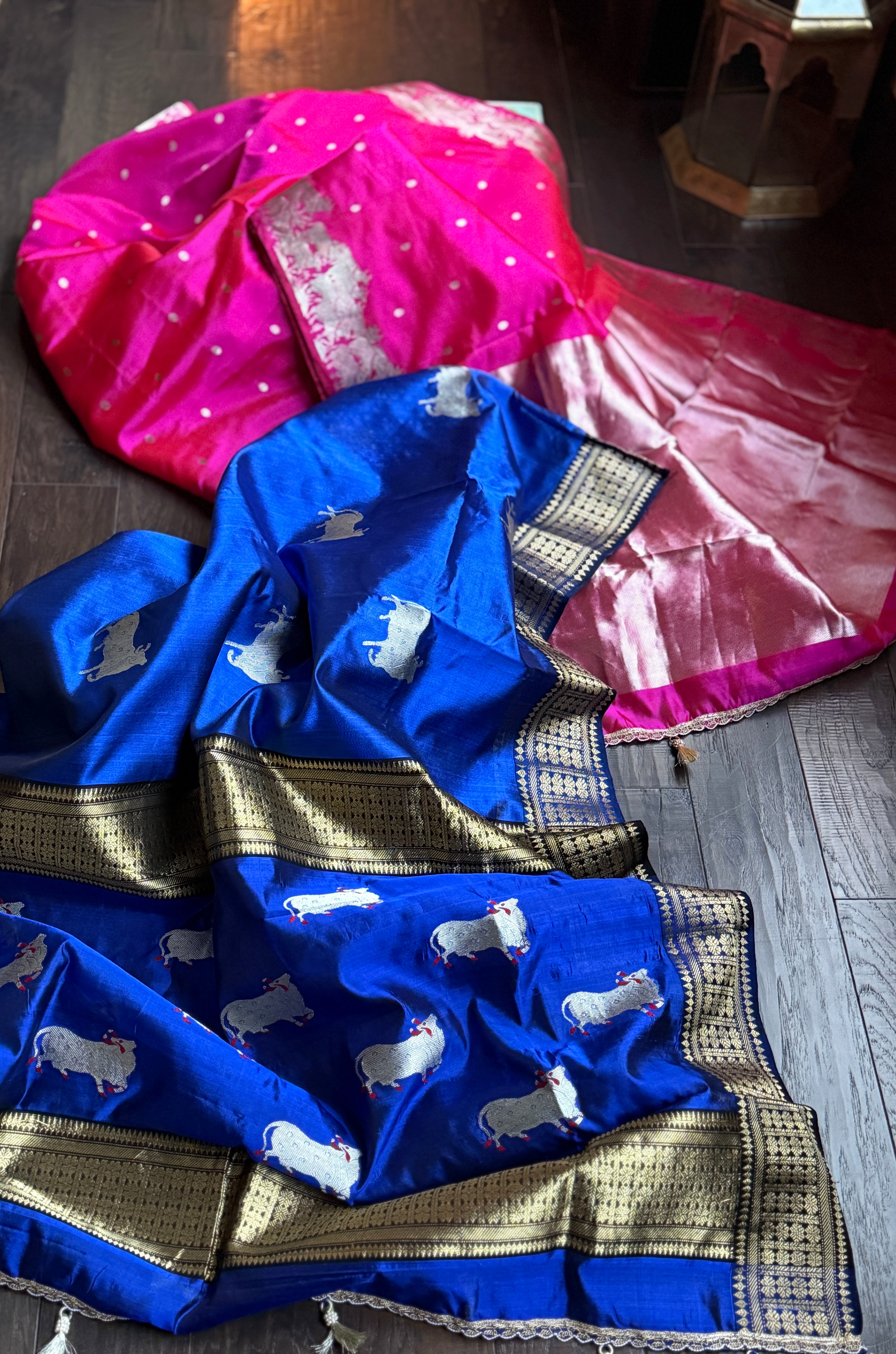Pure Chanderi Pattu Silk - Rani Pink Nandi Eknaliya