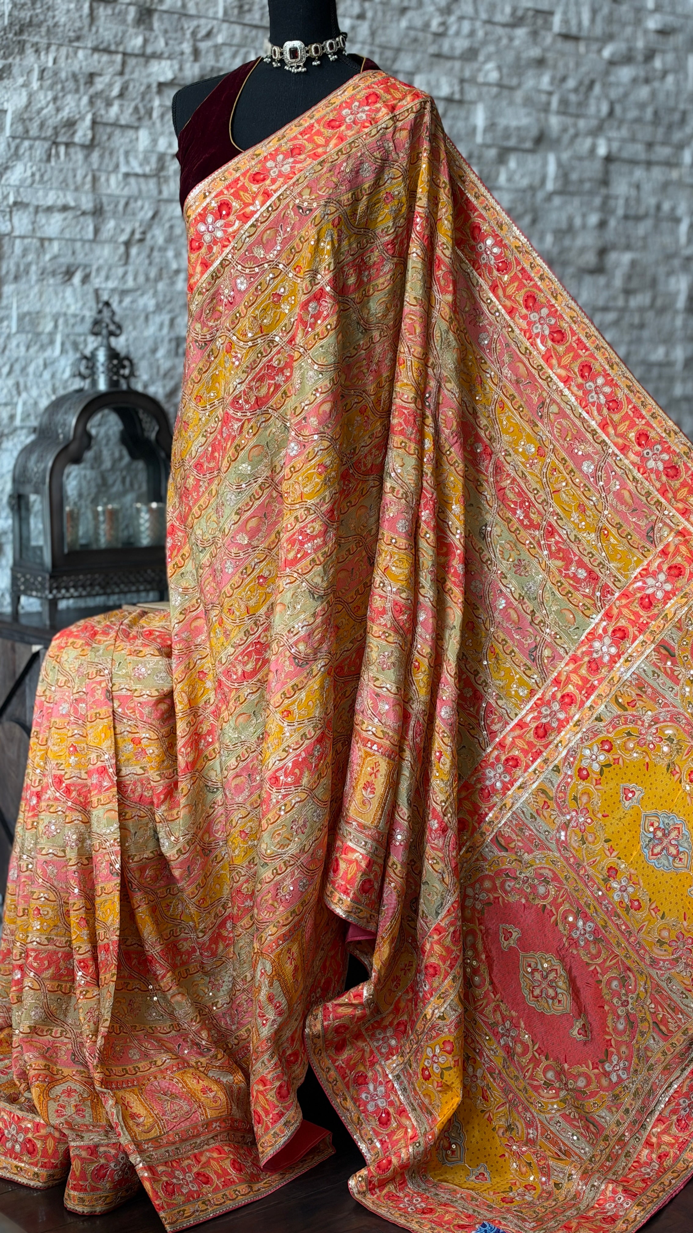 Designer Crepe Embroidered - Yellow Multicolor