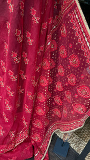 Designer Jamdaani Cutdana Embroidered - Red