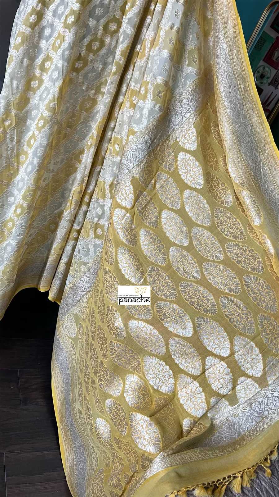 Khaddi Georgette Banarasi - Yellow Shaded