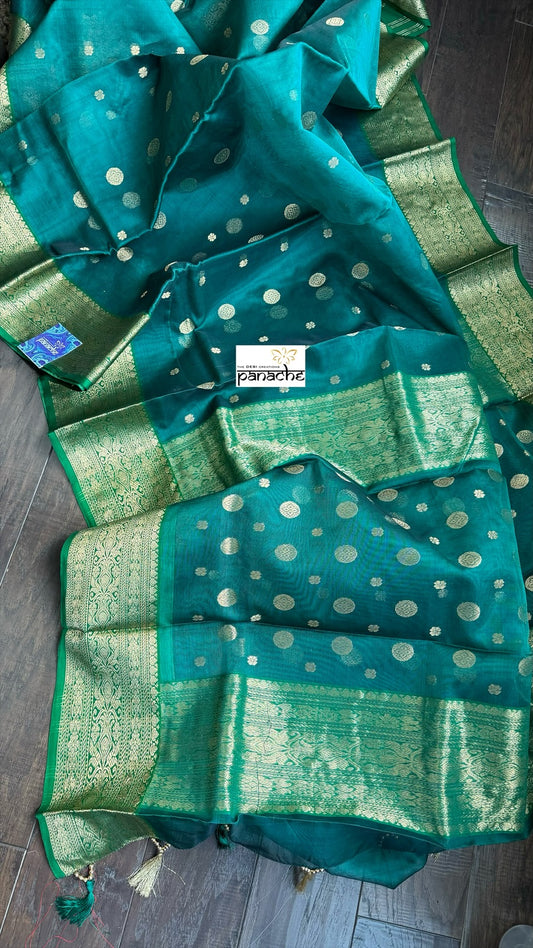 Pure Chanderi Organza Silk - Rama Green
