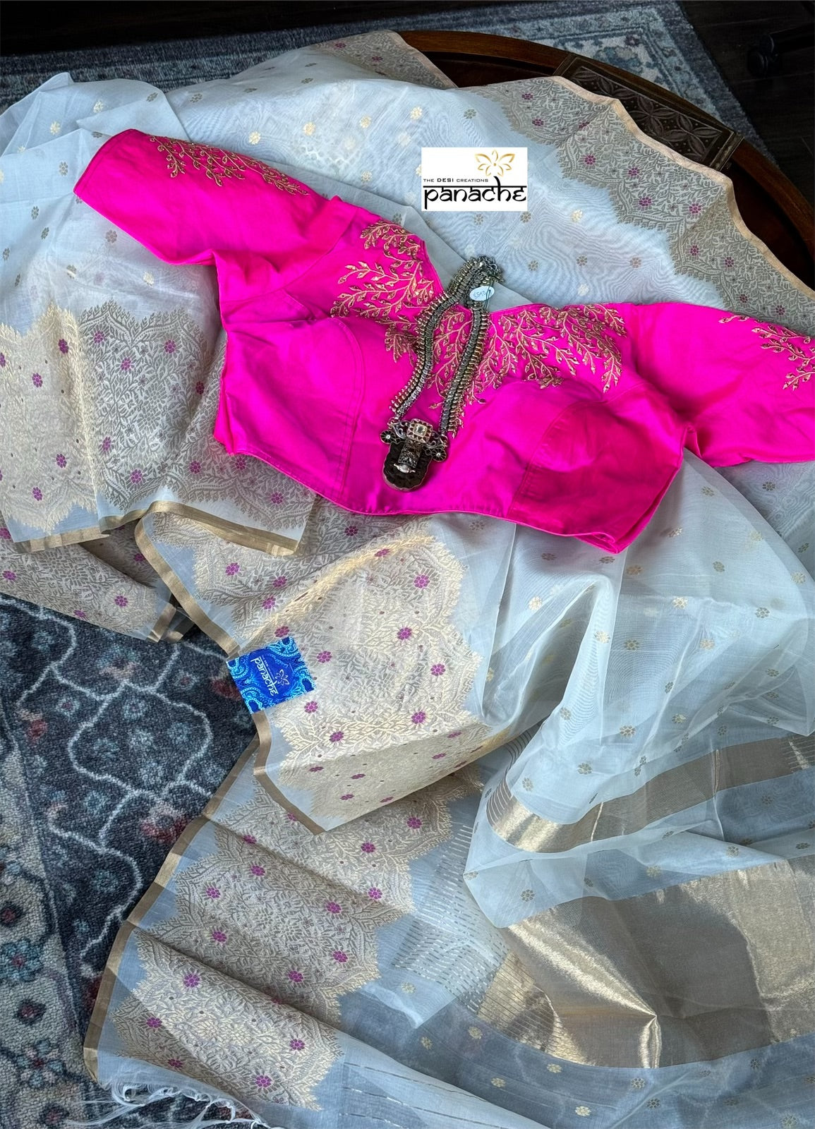 Chanderi Organza Silk - Off-White Pink Eknalya