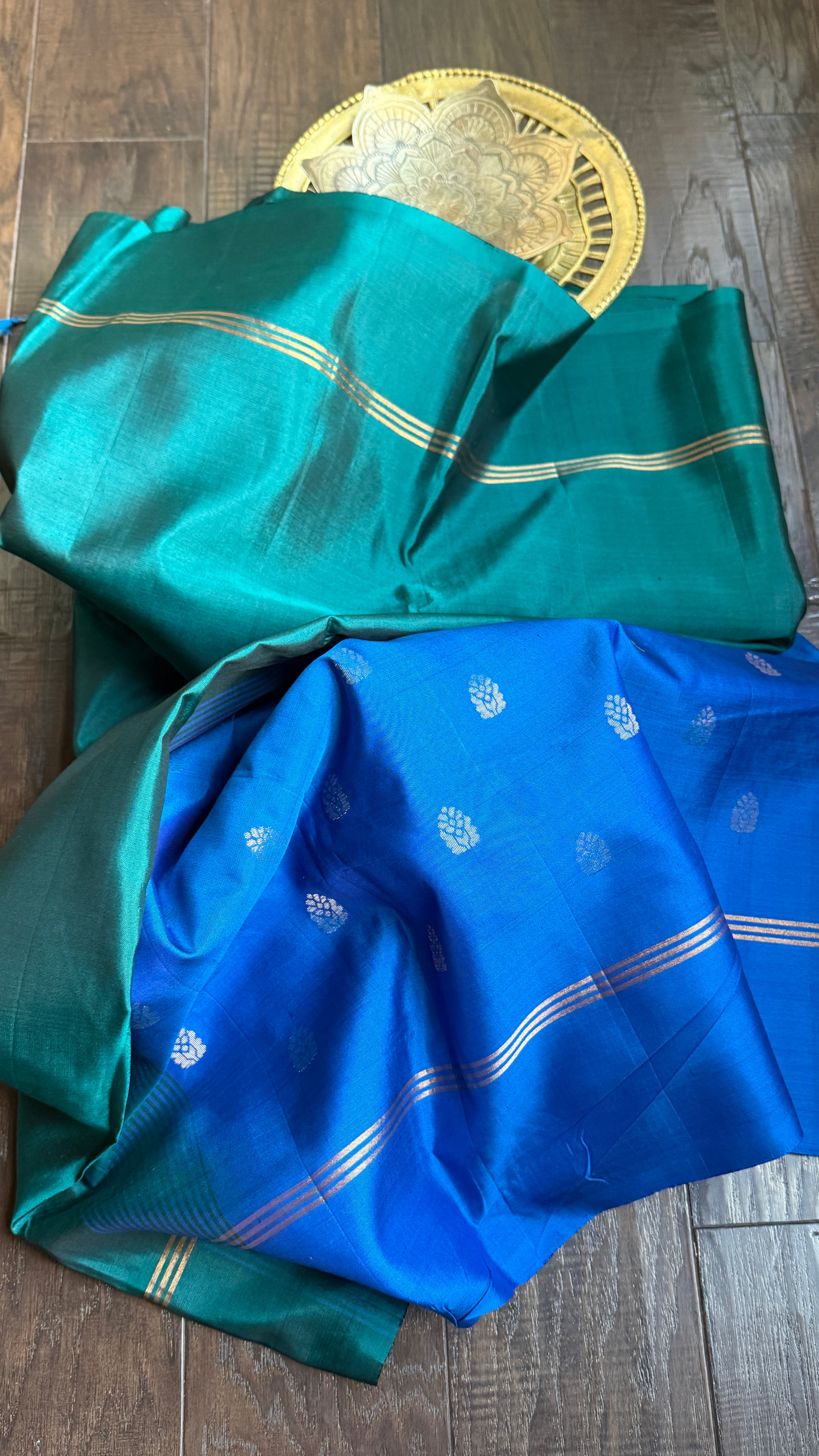 Pure Silk Kanjivaram - Teal Green Blue