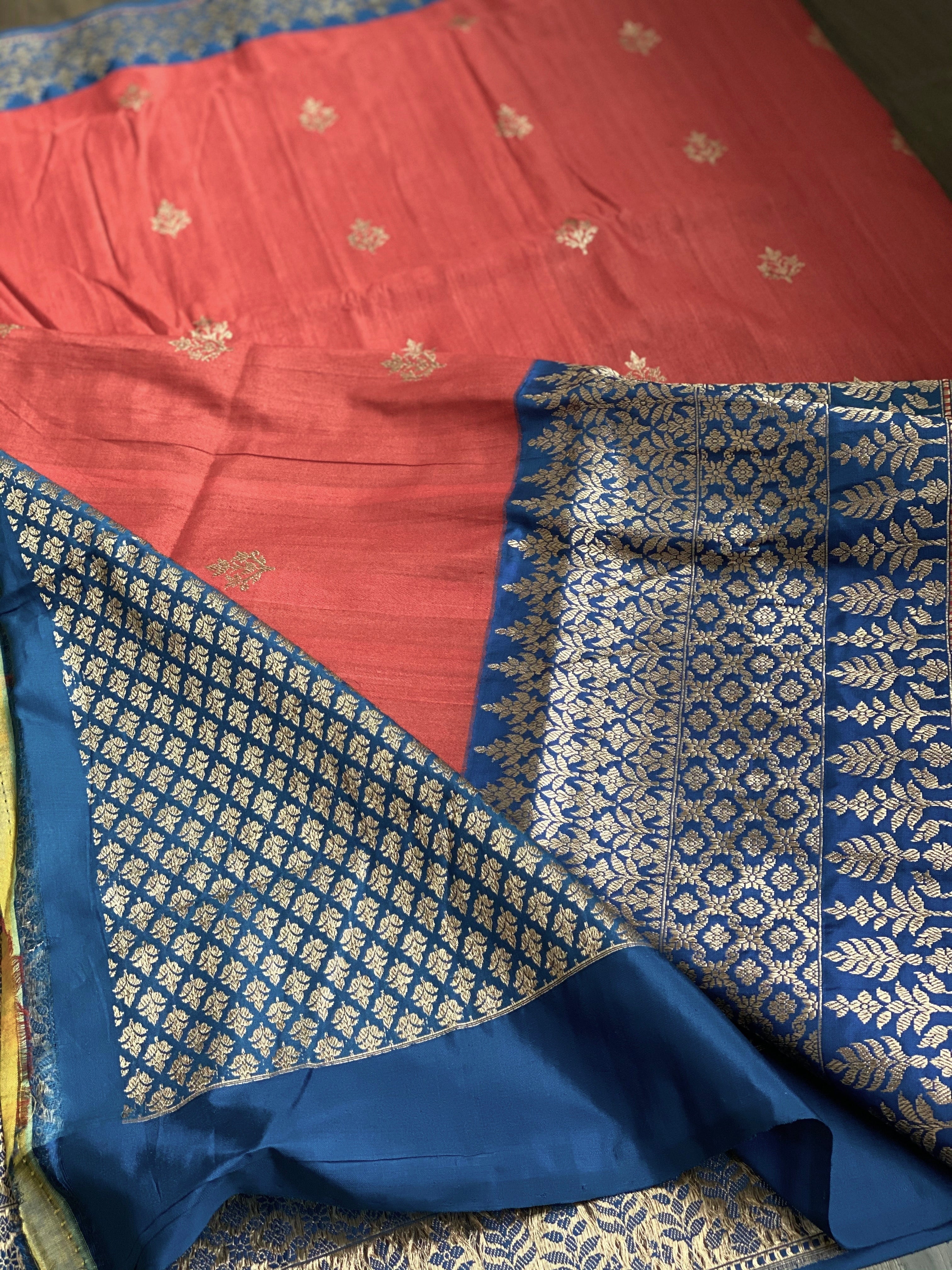 Pure Tassur Silk Banarasi - Red Blue