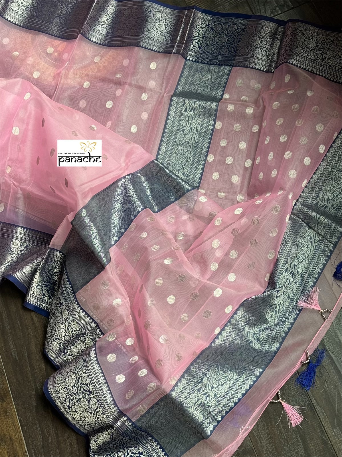 Chanderi Organza Silk - Baby Pink Blue